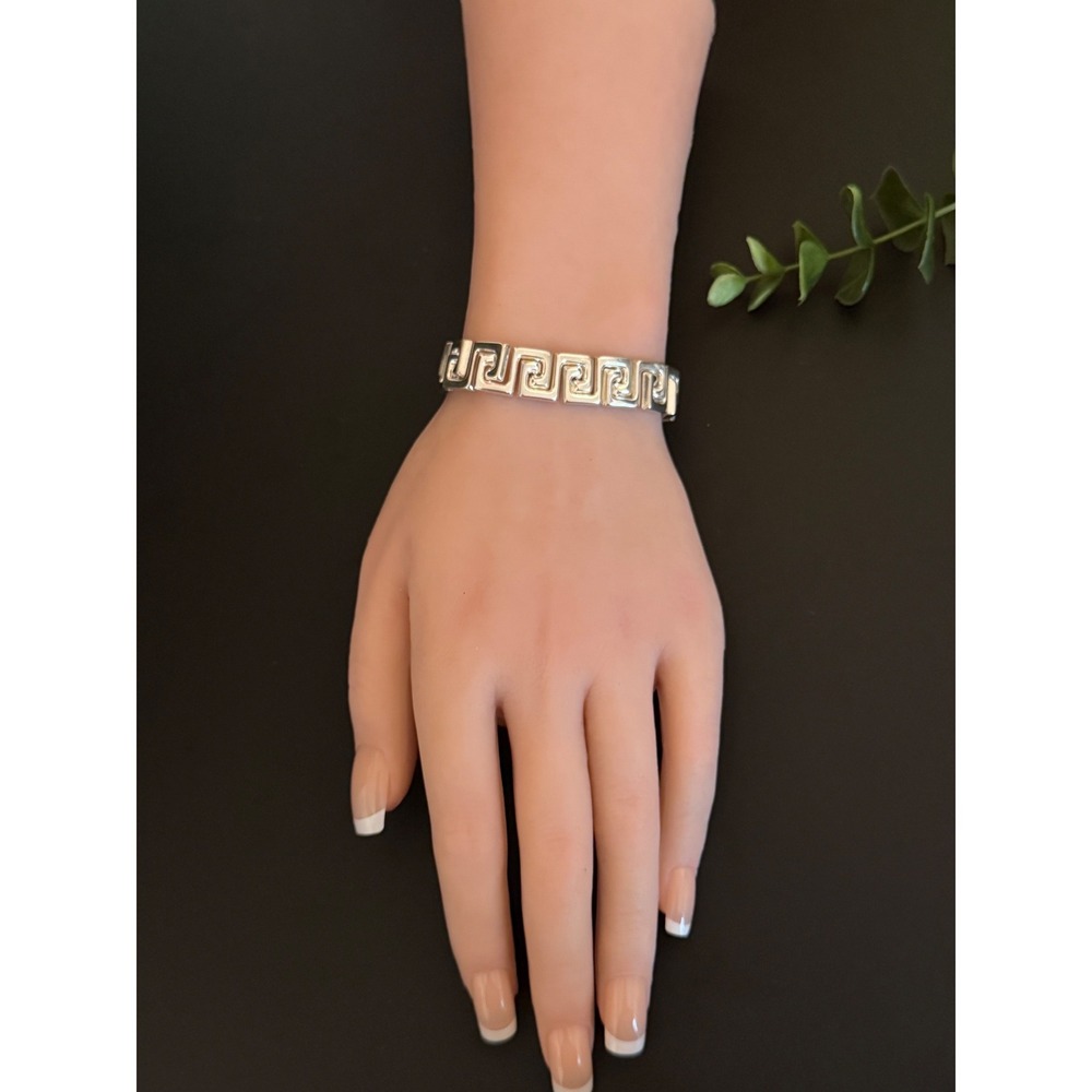 Milor Italy 925 Sterling Silver Greek Key Meander Link Bracelet 7.5in 25.5g - Picture 5 of 5